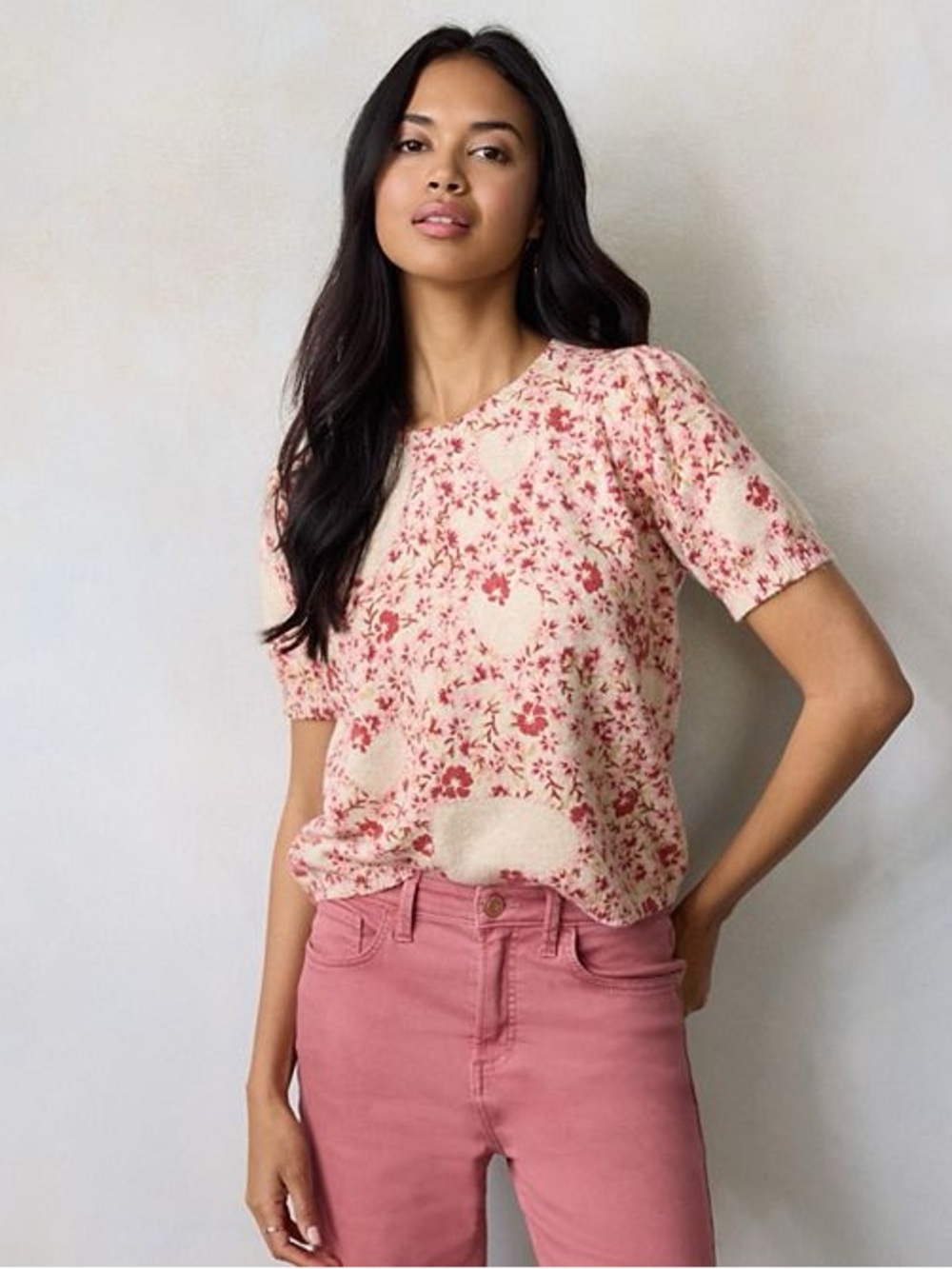 Women's LC Lauren Conrad Short Sleeve Sweater Tee Heart Floral Print Size 2X
